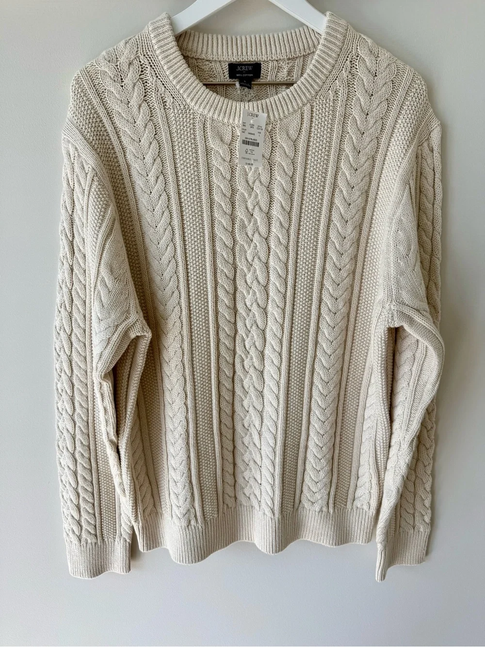 NWT J.Crew Fisherman cable crewneck sweater Size L